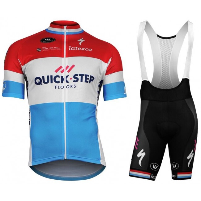 2017-2018 QUICK-STEP FLOORS Champion von Luxemburg Fahrradbekleidung Satz Fahrradtrikot Kurzarm Trikot und Kurz Trägerhose