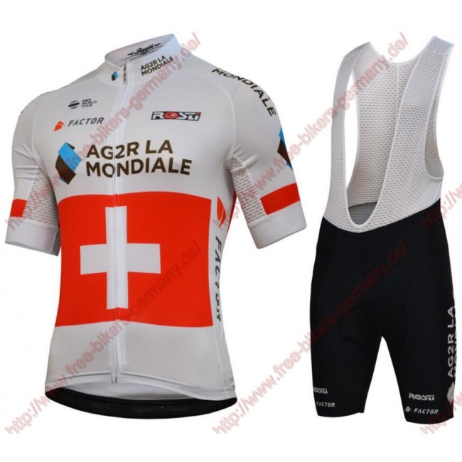 Radsport Team Ag2r La Mondiale 2018 Swiss Champion Radbekleidung Satz Trikot Kurzarm+Trägerhosen Set