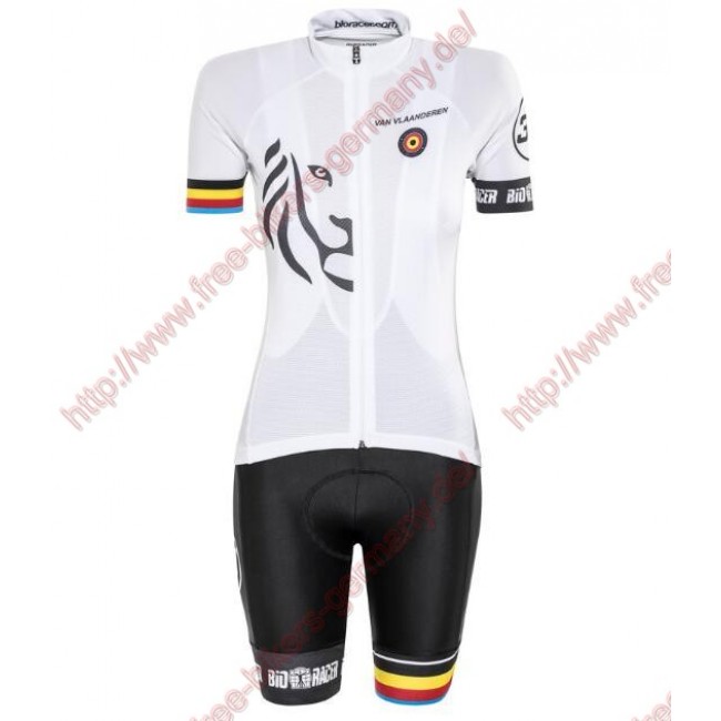 Radsport Bioracer Van Vlaanderen Damen Weiß schwarz 2018 Radbekleidung Satz Trikot Kurzarm+Trägerhosen Set