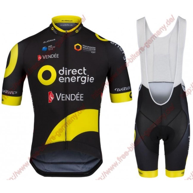 Radsport TEAM DIRECT ENERGIE 2018 Radbekleidung Satz Trikot Kurzarm+Trägerhosen Set