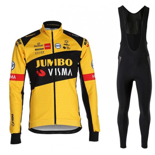 Fahrradbekleidung Radsport 2020 TEAM JUMBO-VISMA Set Radbekleidung Trikot Langarm+ Trägerhosen 3NYYV