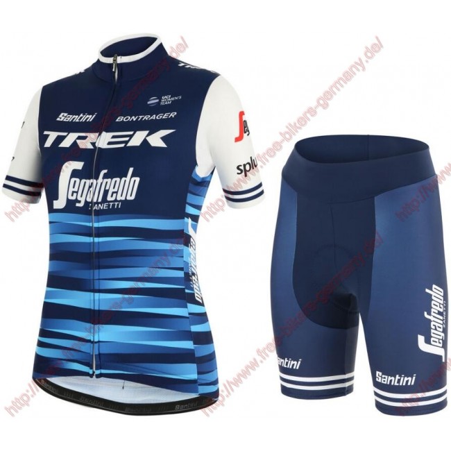 Profiteams Trek Segafredo 2019 Damen blau Fietskleding Set Trikot Kurzarm Outlet+Korte fietsbroeken