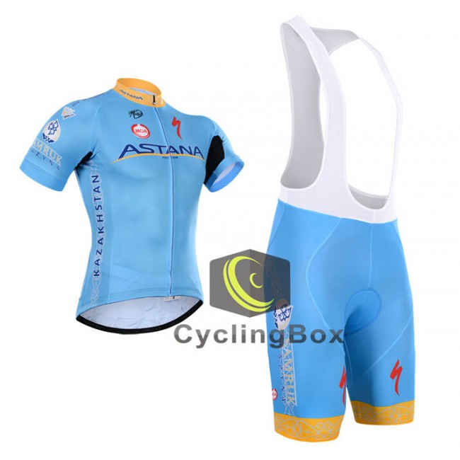 2015 Astana Fahrradbekleidung Satz Fahrradtrikot Kurzarm Trikot und Kurz Trägerhose QIUW392