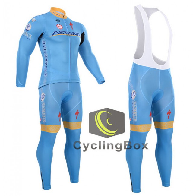 2015 Astana Fahrradbekleidung Radtrikot Satz Langarm und Lange Trägerhose VADK755