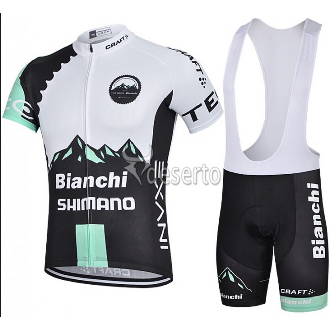 2015 Bianchi Shimano Fahrradbekleidung Satz Fahrradtrikot Kurzarm Trikot und Kurz Trägerhose VIVV178