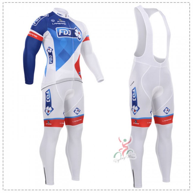 2015 FDJ Fahrradbekleidung Radtrikot Satz Langarm und Lange Trägerhose NRAP217