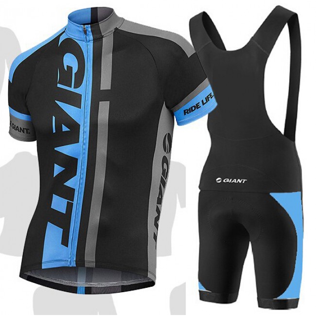 2015 Giant blau schwarz Fahrradbekleidung Satz Fahrradtrikot Kurzarm Trikot und Kurz Trägerhose QKUN876