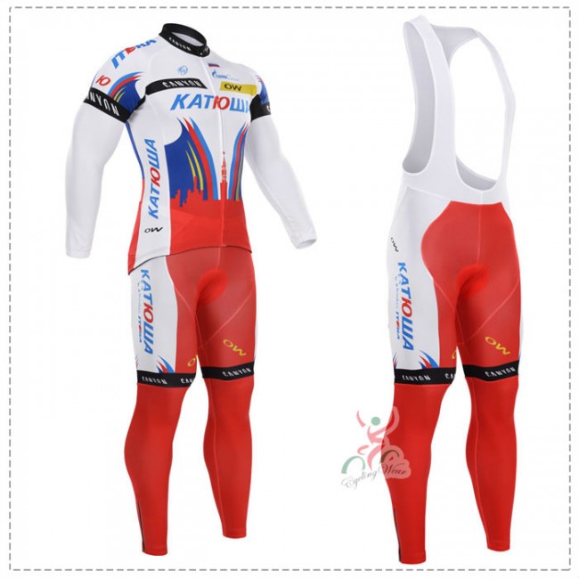 2015 Katusha Fahrradbekleidung Radtrikot Satz Langarm und Lange Trägerhose ROUA979