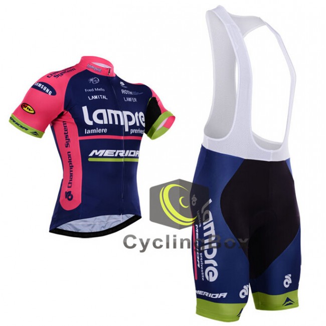 2015 Lampre Merida Fahrradbekleidung Satz Fahrradtrikot Kurzarm Trikot und Kurz Trägerhose UNTY113