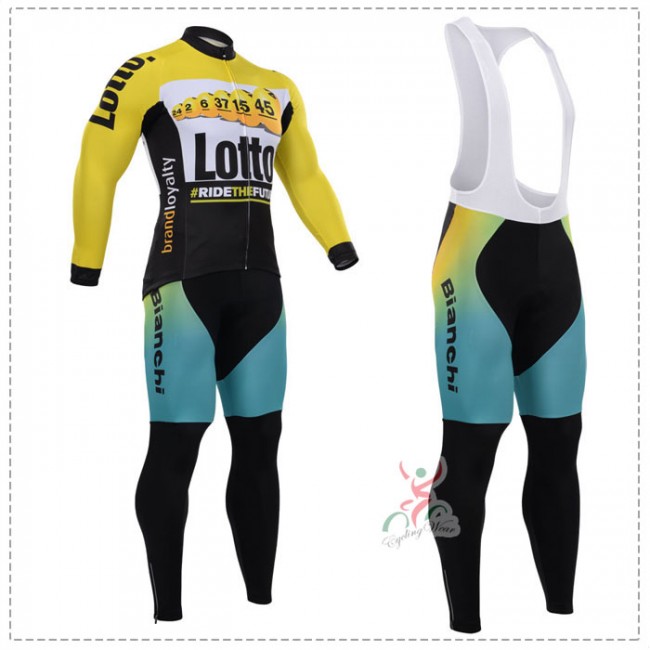 2015 Lotto Bianchi Fahrradbekleidung Radtrikot Satz Langarm und Lange Trägerhose SQBF160