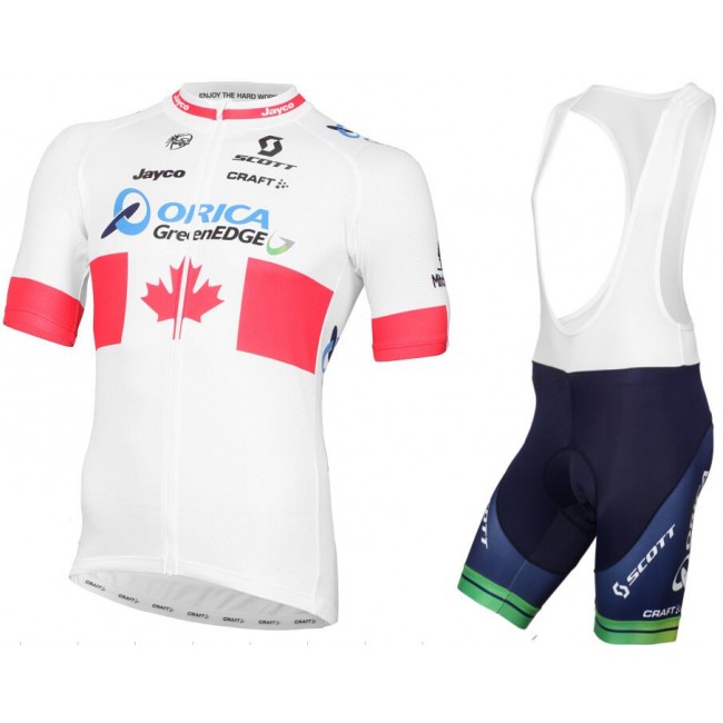 2015 ORICA GREENEDGE Canadian Champion Fahrradbekleidung Satz Fahrradtrikot Kurzarm Trikot und Kurz Trägerhose XKQX831