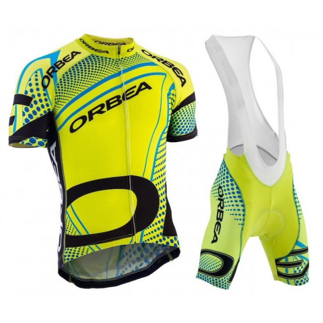 2015 Orbea fluo Gelb Blau Fahrradbekleidung Satz Fahrradtrikot Kurzarm Trikot und Kurz Trägerhose LMGE773