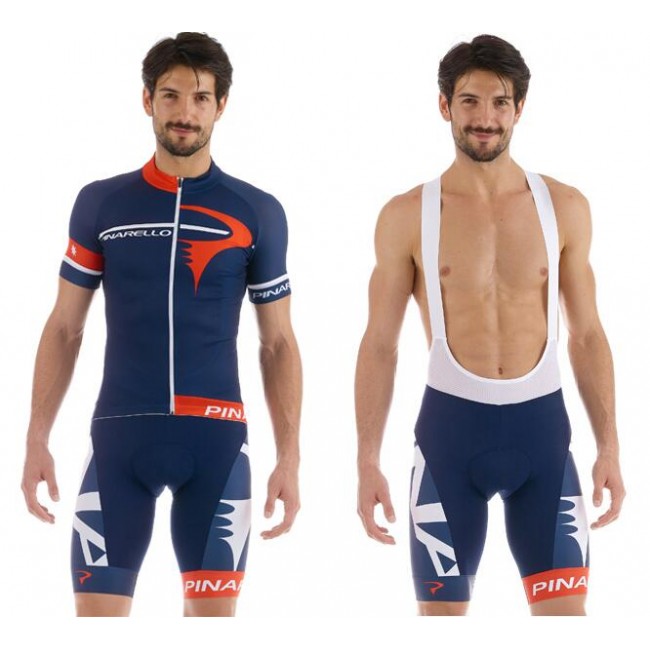 2015 Pinarello Fahrradbekleidung Satz Fahrradtrikot Kurzarm Trikot und Kurz Trägerhose Blau YBHT744