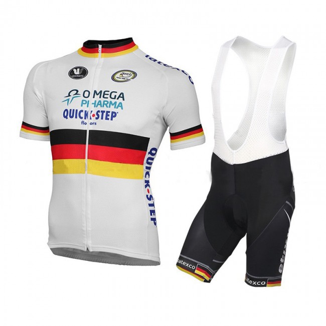 2015 Omega Pharma Quick Step Fahrradbekleidung Satz Fahrradtrikot Kurzarm Trikot und Kurz Trägerhose Weiß DEJK708