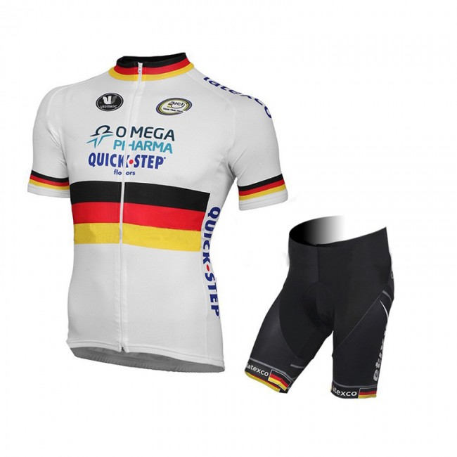 2015 Omega Pharma Quick Step Radbekleidung Radtrikot Kurzarm und Fahrradhosen Kurz Weiß JCUQ573