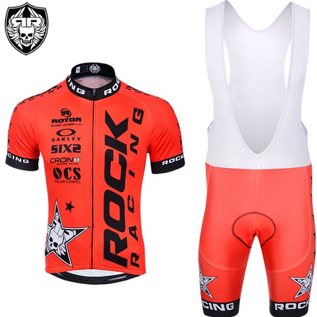 2015 Rock Racing rot Fahrradbekleidung Satz Fahrradtrikot Kurzarm Trikot und Kurz Trägerhose IGRT431