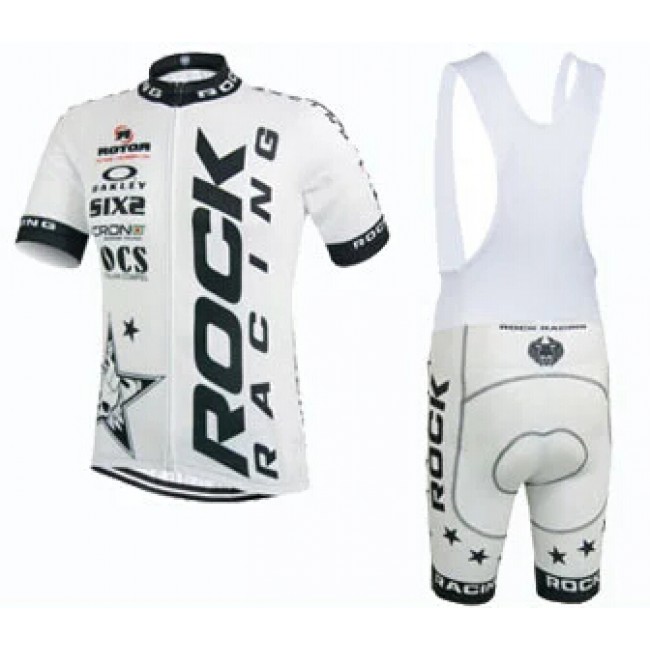 2015 Rock Racing Weiß Fahrradbekleidung Satz Fahrradtrikot Kurzarm Trikot und Kurz Trägerhose XLJJ289