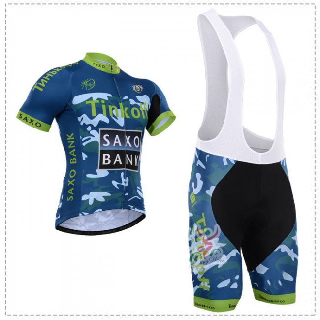 2015 Tinkoff Saxo Bank Camouflage Blau Fahrradbekleidung Satz Fahrradtrikot Kurzarm Trikot und Kurz Trägerhose CNMP805