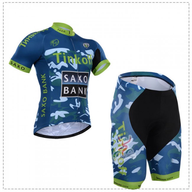 2015 Tinkoff Saxo Bank Camouflage Blau Radbekleidung Radtrikot Kurzarm und Fahrradhosen Kurz HCMM908