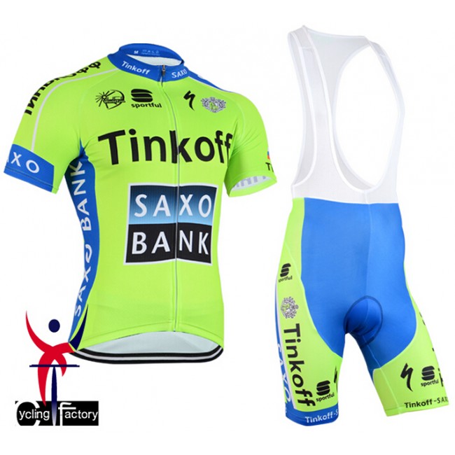 2015 Saxo Bank Tinkoff Fahrradbekleidung Satz Fahrradtrikot Kurzarm Trikot und Kurz Trägerhose Fluorescence PEPZ494