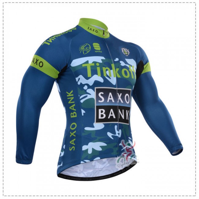 2015 Tinkoff Saxo Bank Camouflage Blau Fahrradtrikot Langarm Grün RRVH515
