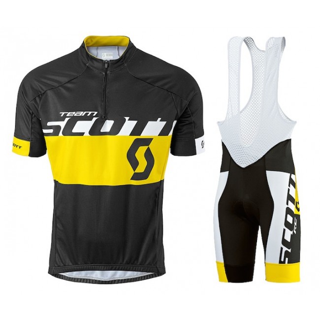 2015 Proteam Scott Schwarz-Gelb Fahrradbekleidung Satz Fahrradtrikot Kurzarm Trikot und Kurz Trägerhose DQBX596