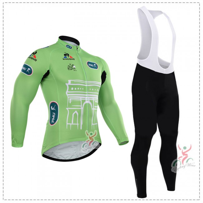 2015 Tour de France vert Fahrradbekleidung Radtrikot Satz Langarm und Lange Trägerhose PXUA121