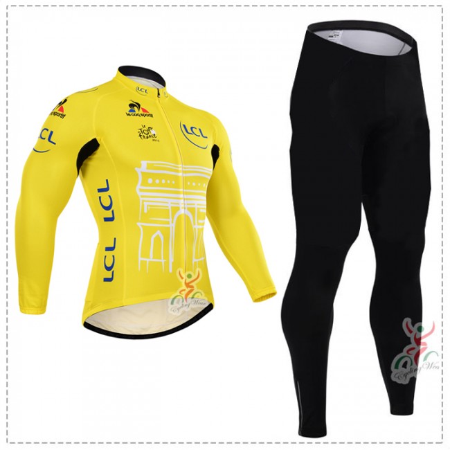 2015 Tour de France jaune Fahrradbekleidung Radtrikot Satz Langarm und Lange Fahrradhose VSMW858