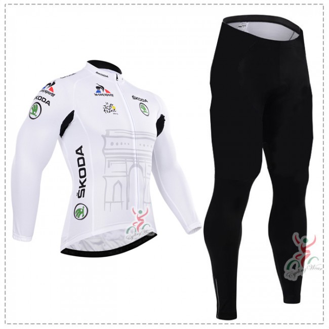 2015 Tour de France Blanc Fahrradbekleidung Radtrikot Satz Langarm und Lange Fahrradhose YGBZ632