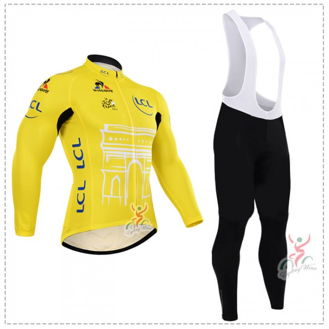 2015 Tour de France jaune Fahrradbekleidung Radtrikot Satz Langarm und Lange Trägerhose ZCGU305