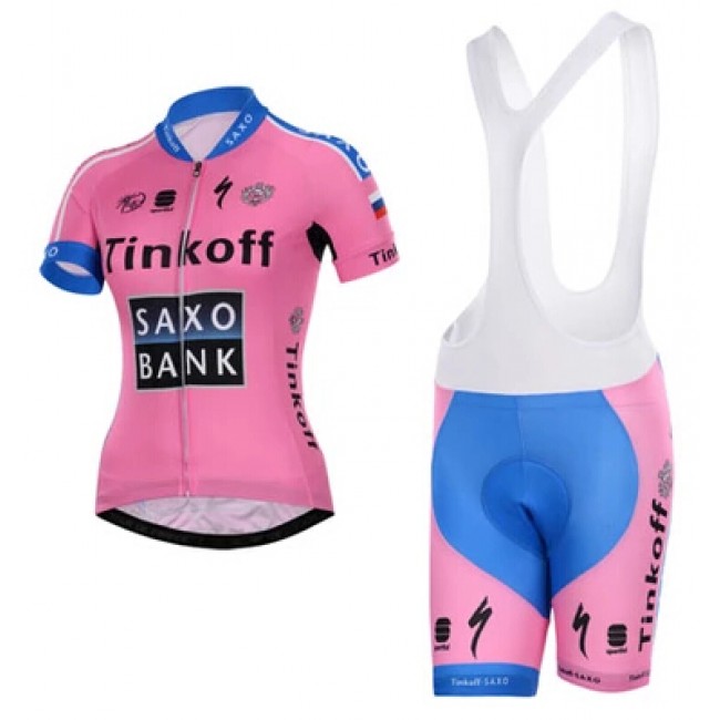 2015 Tinkoff Saxo Bank Damen Fahrradbekleidung Satz Fahrradtrikot Kurzarm Trikot und Kurz Trägerhose JNBM637