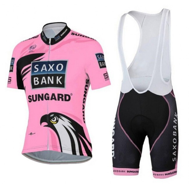 2015 Saxo Bank Sungard Damen Fahrradbekleidung Satz Fahrradtrikot Kurzarm Trikot und Kurz Trägerhose Rosa QWQM162