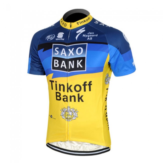 2013 Saxo Bank Tinkoff Pro Team Radtrikot Kurzarm Blau Gelb DMXB699