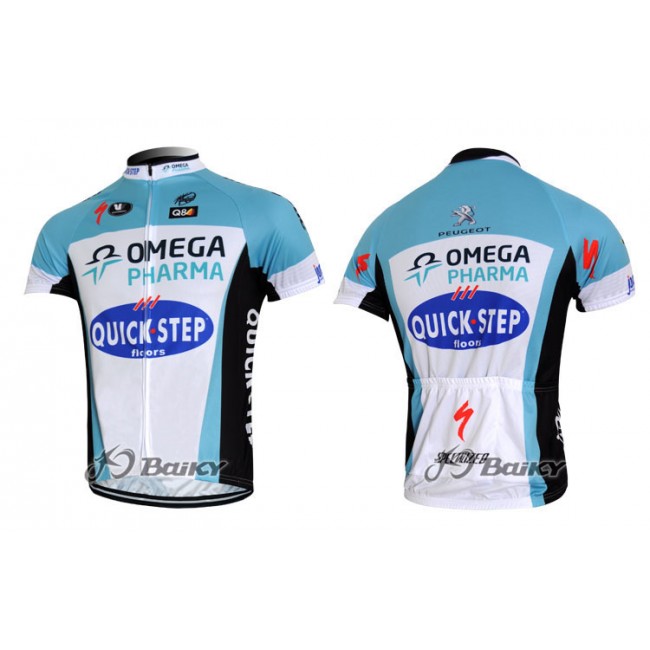 2012 Omega Pharma-Quick Step Radtrikot Kurzarm Weiß Blau FXOU926