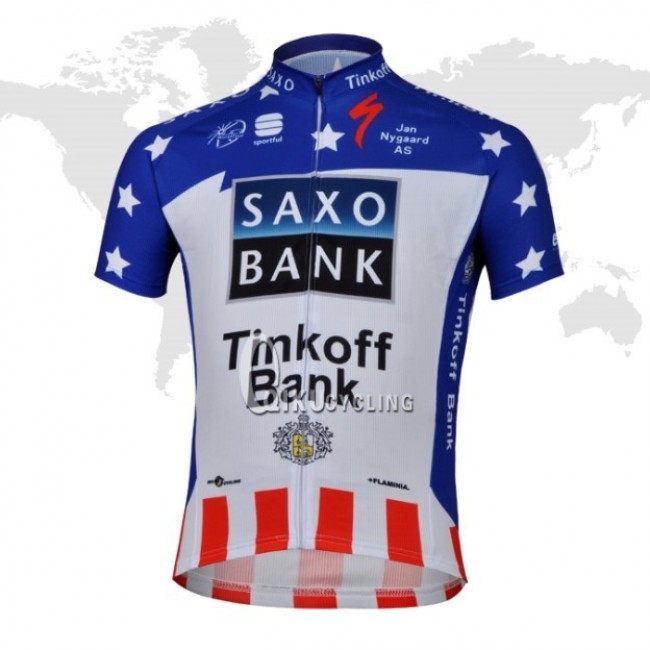 2013 Saxo Bank Tinkoff USA Champion Radtrikot Kurzarm Blau Weiß Rot IDHV596