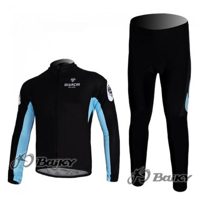 Bianchi Pro Team Radbekleidung Satz Fahrradtrikot Langarm und Lang Radhose Schwarz Blau GNAG354