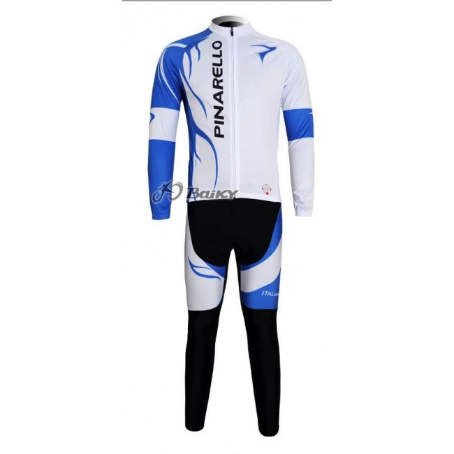Pinarello Pro Team Radbekleidung Satz Fahrradtrikot Langarm und Lang Radhose Weiß Blau HAZP577