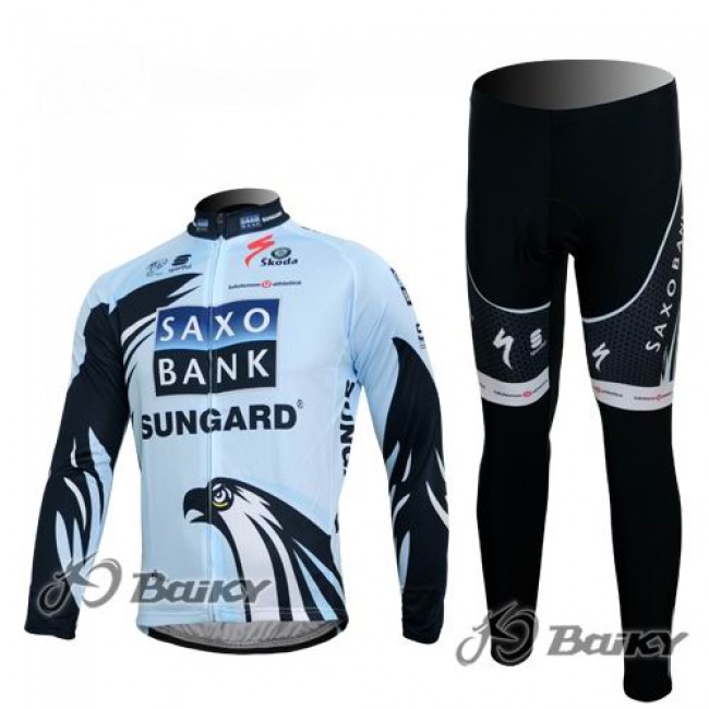 Saxo Bank Sungard Pro Team Radbekleidung Satz Fahrradtrikot Langarm und Lang Radhose Weiß Schwarz QKXS567
