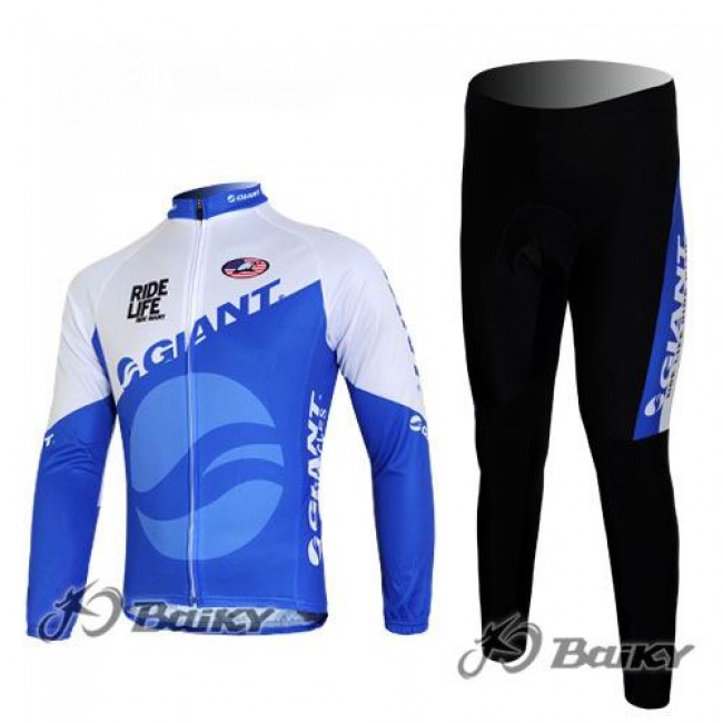 Giant Ride Life Radbekleidung Satz Fahrradtrikot Langarm und Lang Radhose Blau Weiß WBWC907