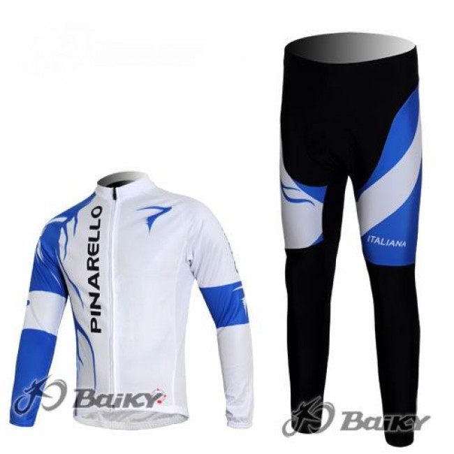Pinarello Pro Team Radbekleidung Satz Fahrradtrikot Langarm und Lang Radhose Weiß Blau XRQH472