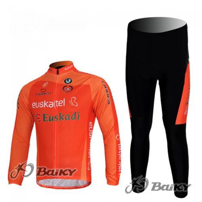 Euskaltel-Euskadi Pro Team Radbekleidung Satz Fahrradtrikot Langarm und Lang Radhose Orange ZKBM146