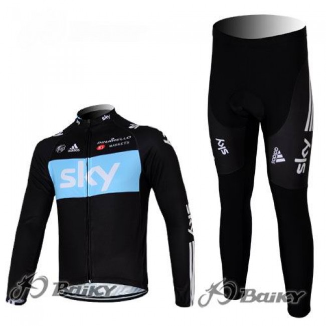 Sky Pinarello Pro Team Radbekleidung Satz Fahrradtrikot Langarm und Lang Radhose Schwarz Blau ZMVI290