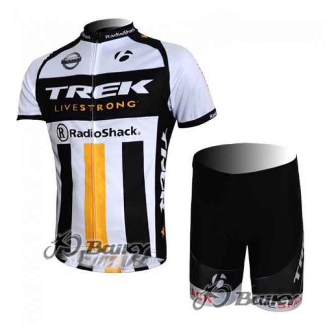 RadioShack Trek Nissan Livestrong Radbekleidung Radtrikot Kurzarm und Fahrradhosen Kurz Weiß Schwarz Gelb DLCE414