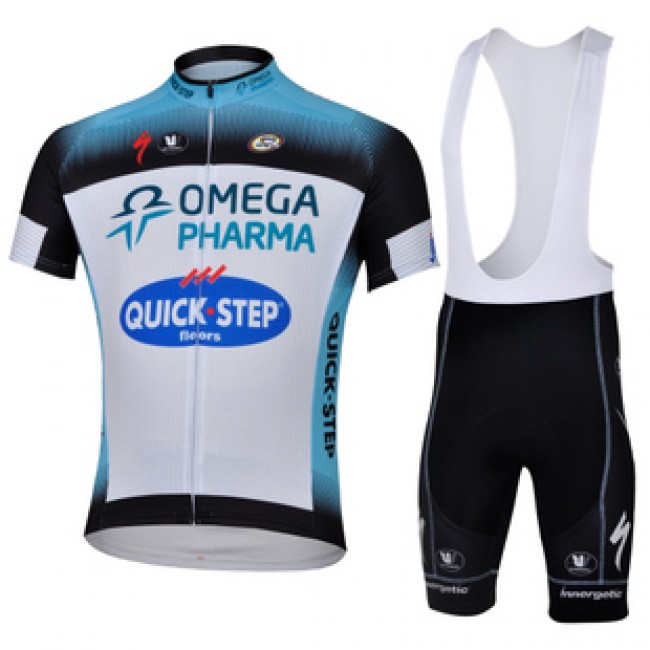 2013 Omega Pharma Quick Step Radbekleidung Satz Radtrikot Kurzarm und Kurz Trägerhose Weiß Schwarz FVKP209