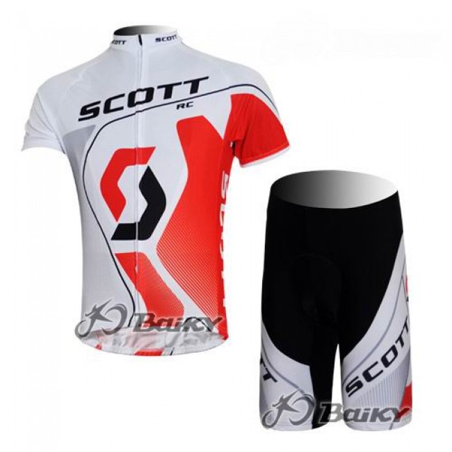 Scott Racing Team Radbekleidung Radtrikot Kurzarm und Fahrradhosen Kurz Weiß Rot JDEM140