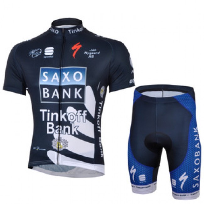 2013 Saxo Bank Tinkoff Pro Team Radtrikot Kurzarm und Kurz Radhose Kits Dunkel Blau MDZF139
