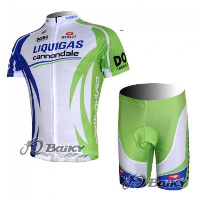 Liquigas Cannondale Pro Team Radbekleidung Radtrikot Kurzarm und Fahrradhosen Kurz Grün Weiß MIOW556