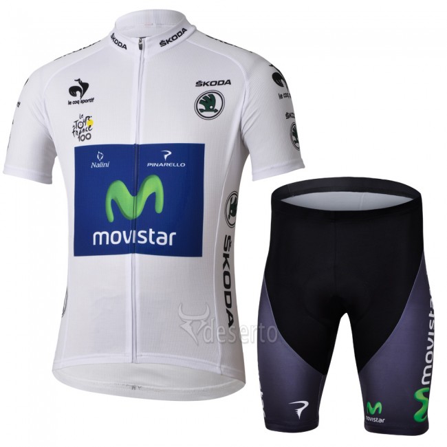 Movistar Tour de France Weißen Trikots Radbekleidung Radtrikot Kurzarm und Fahrradhosen Kurz SERQ762