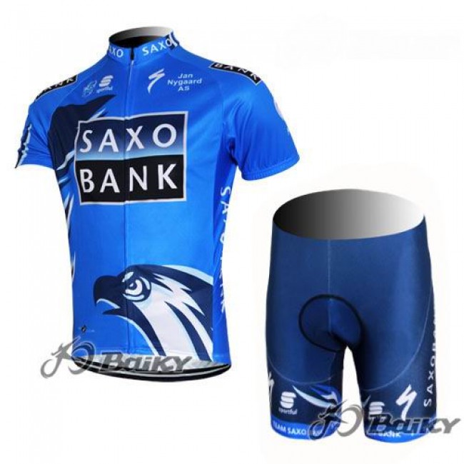 2012 Saxo Bank Radbekleidung Radtrikot Kurzarm und Fahrradhosen Kurz Blau UTLX970