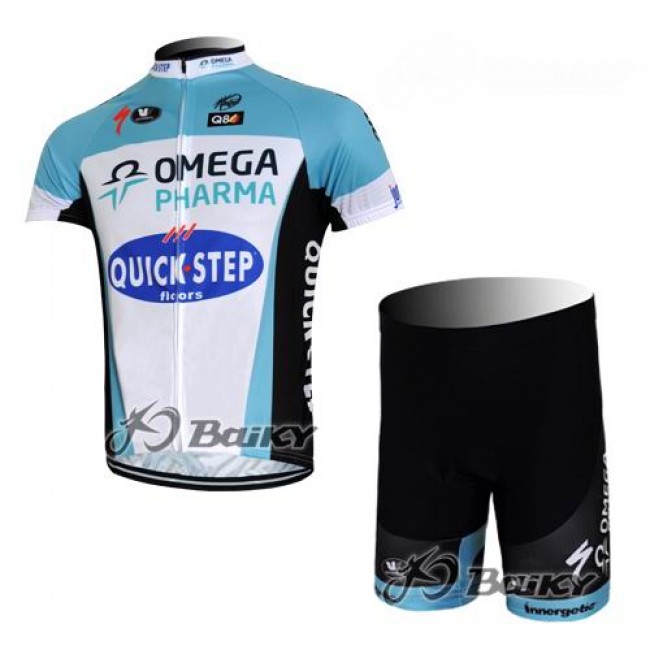 2012 Omega Pharma-Quick Step Radbekleidung Radtrikot Kurzarm und Fahrradhosen Kurz Weiß Blau WLWY882